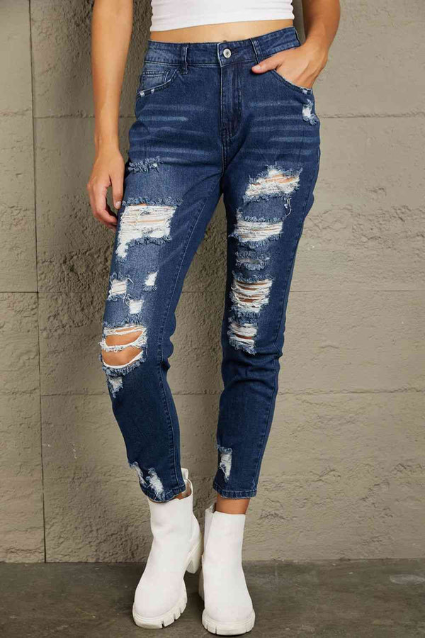 Baeful Distressed High Waist Jeans with Pockets | 1mrk.com