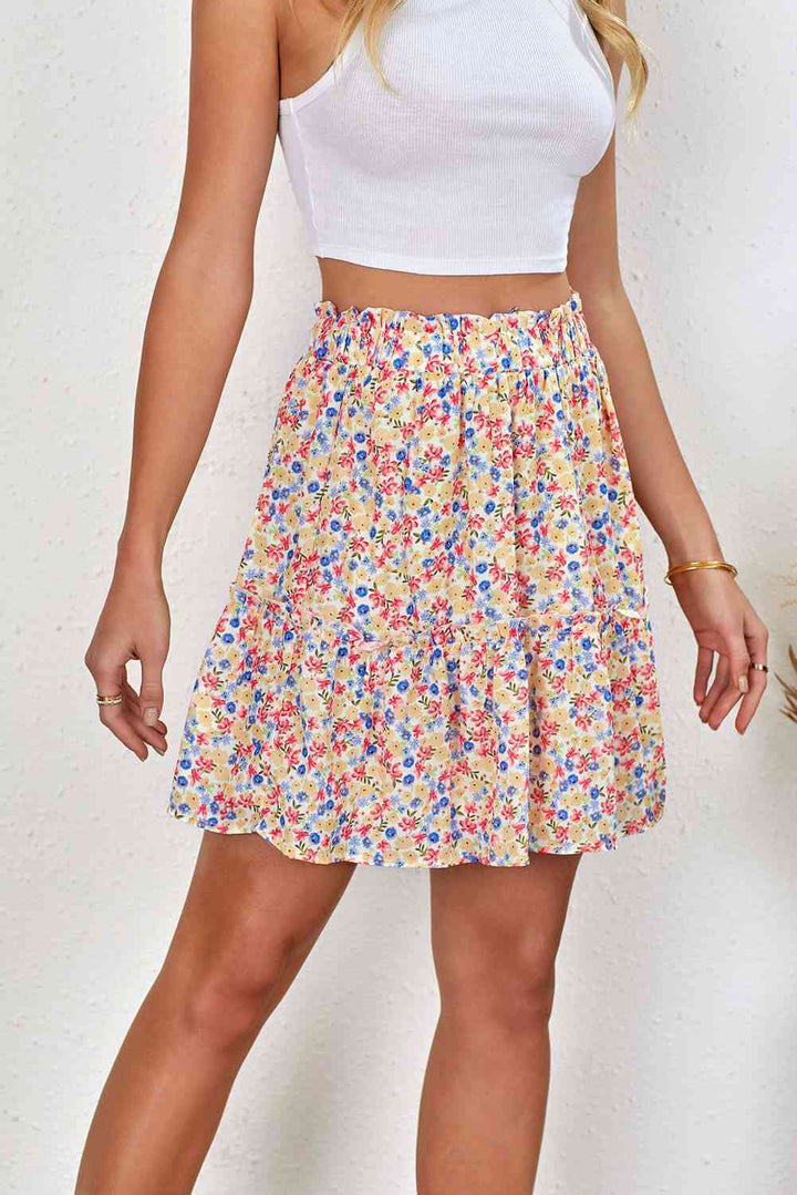 Floral Print Elastic Waist Skirt |1mrk.com