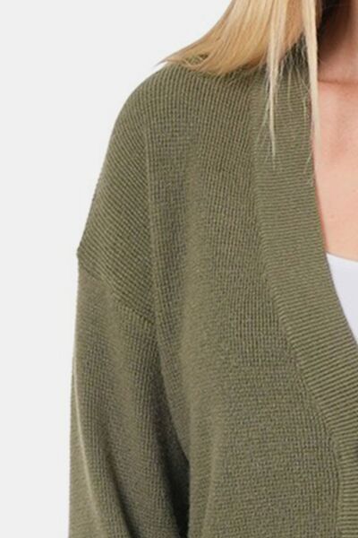 Zenana Button Up V-Neck Dropped Shoulder Cardigan | Trendsi