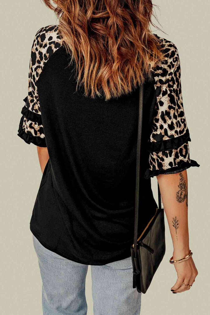 Leopard Contrast Ruffled Top | 1mrk.com