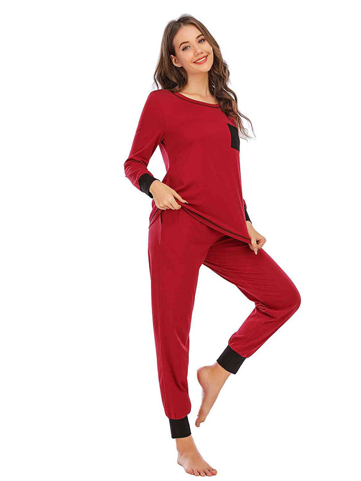 Round Neck Top and Pants Lounge Set | 1mrk.com