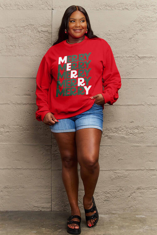 Simply Love Full Size MERRY Long Sleeve Sweatshirt |1mrk.com