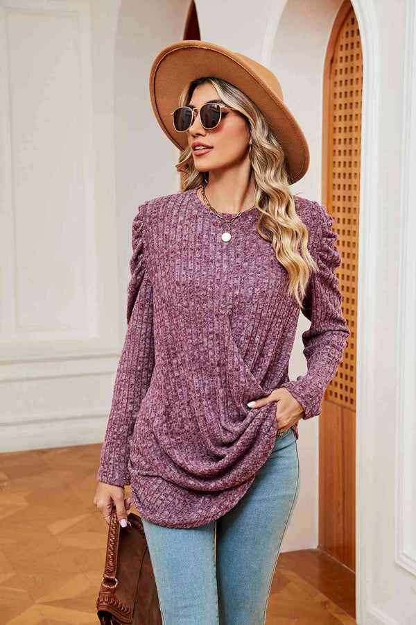 Long Sleeve Ribbed Twisted Top | 1mrk.com