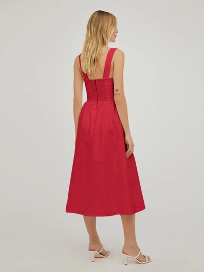 Square Neck Wide Strap Midi Dress |1mrk.com