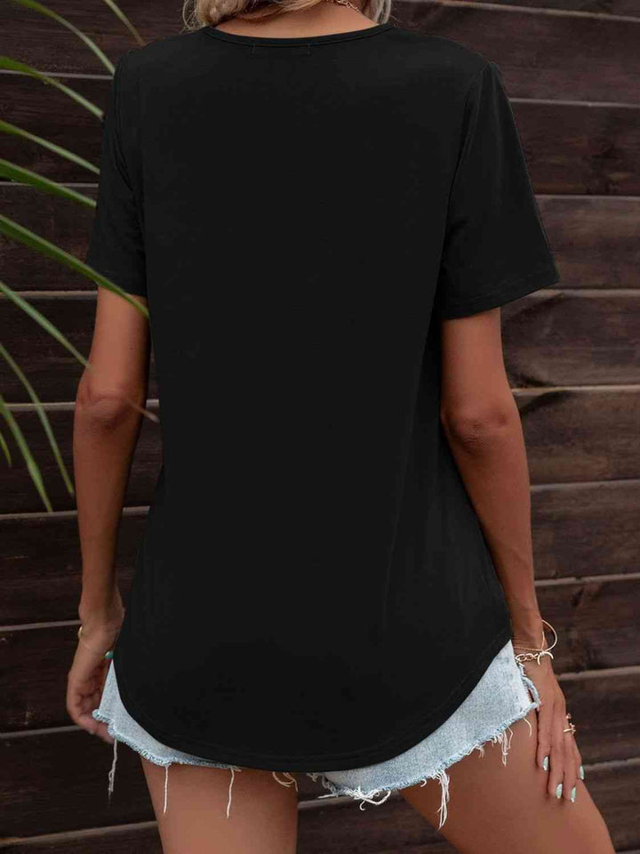 Glitter V-Neck Short Sleeve Tee Shirt | 1mrk.com
