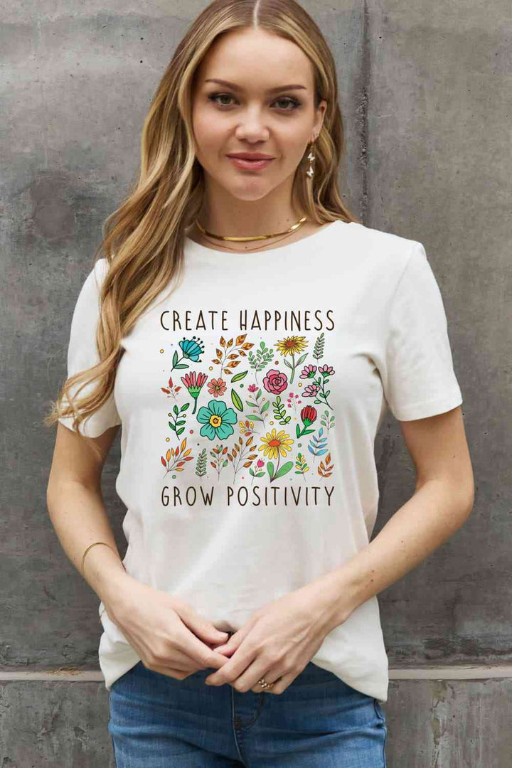 Simply Love Full Size CREATE HAPPINESS GROW POSITIVITY Graphic Cotton Tee | 1mrk.com