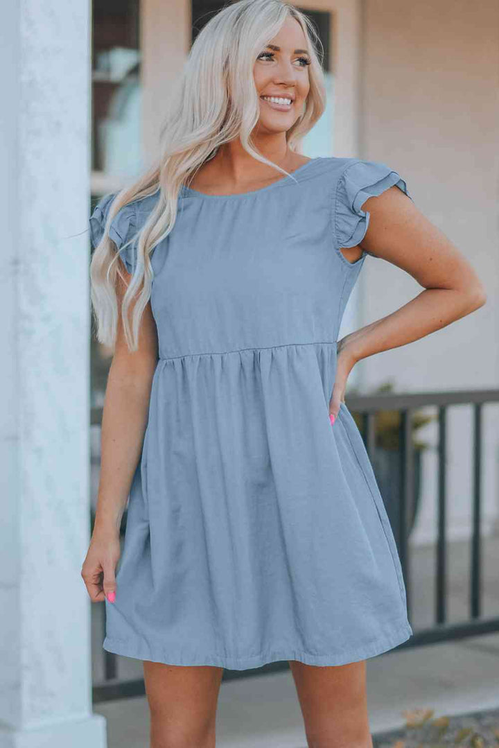 Flutter Sleeve Ruched Mini Dress |1mrk.com