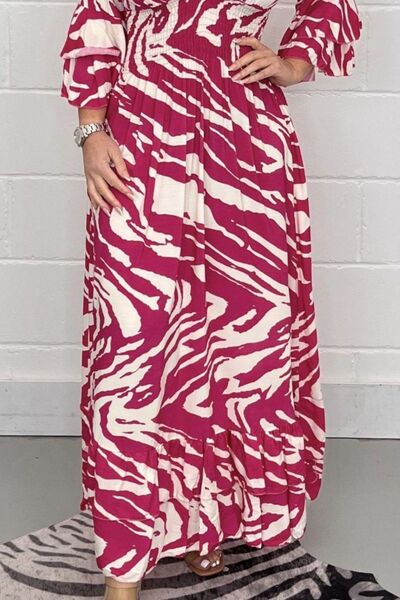 Smocked Printed Flounce Sleeve Maxi Dress | 1mrk.com