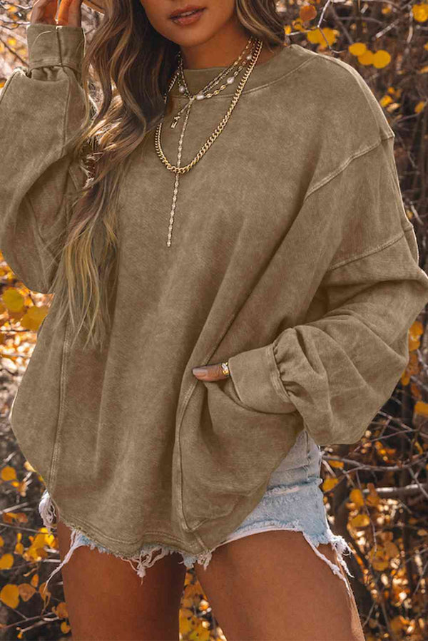 Twisted Plunge Neck Dropped Shoulder Sweatshirt |1mrk.com