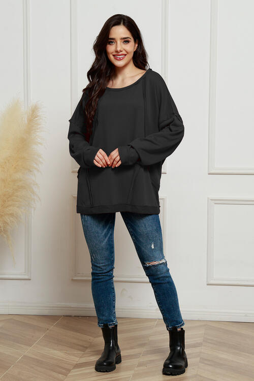 Round Neck Exposed Seam Sweatshirt |1mrk.com