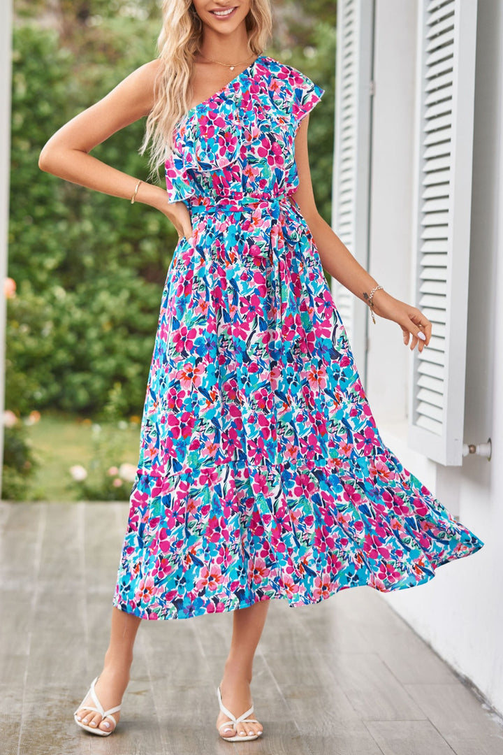 Ruffled Floral One Shoulder Dress | Trendsi