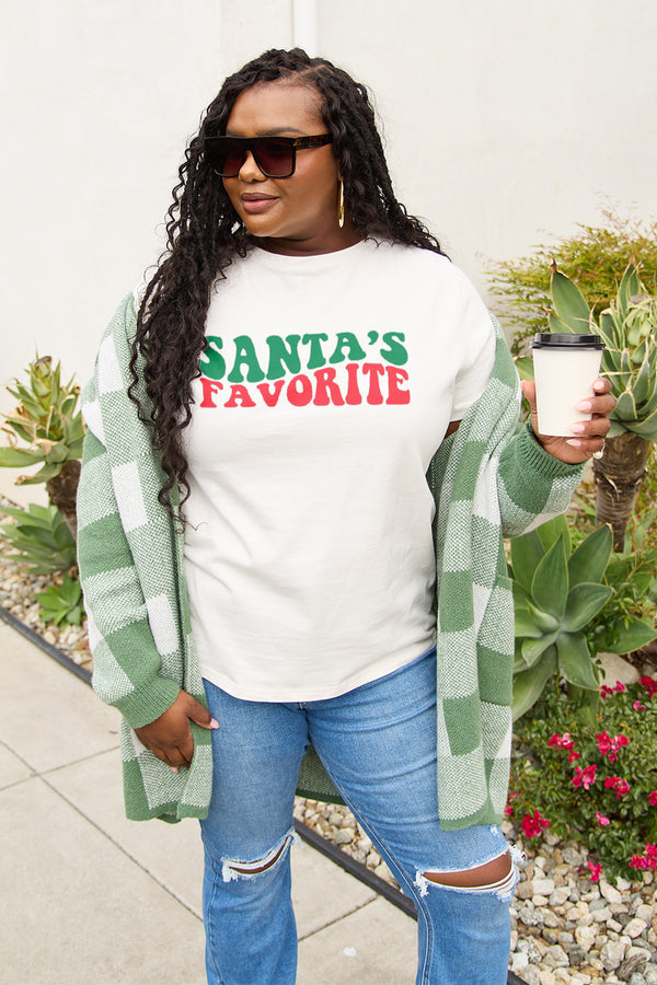 Simply Love Full Size SANTA'S FAVORITE Round Neck T-Shirt | Trendsi
