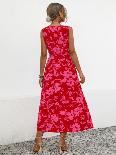 Tied Printed Surplice Tiered Dress |1mrk.com