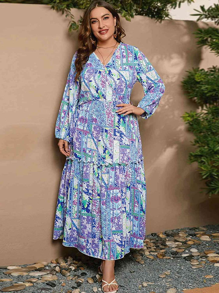 Plus Size Printed Long Sleeve Maxi Dress |1mrk.com