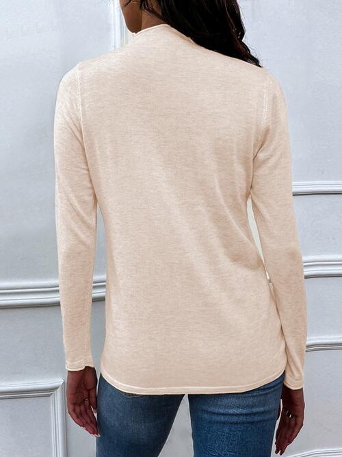 Drawstring Mock Neck Long Sleeve T-Shirt | 1mrk.com