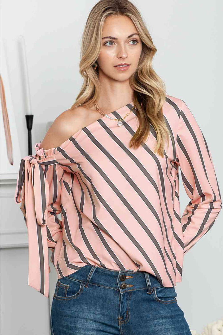 Striped Asymmetrical Long Sleeve Blouse |1mrk.com