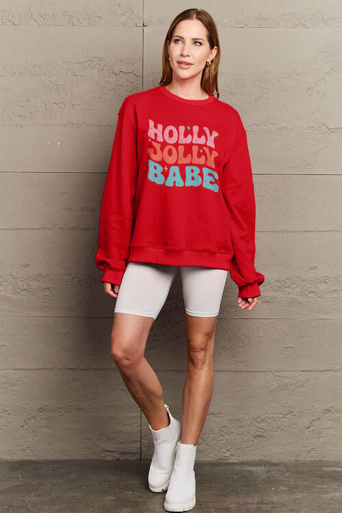 Simply Love Full Size HOLLY JOLLY BABE Long Sleeve Sweatshirt |1mrk.com