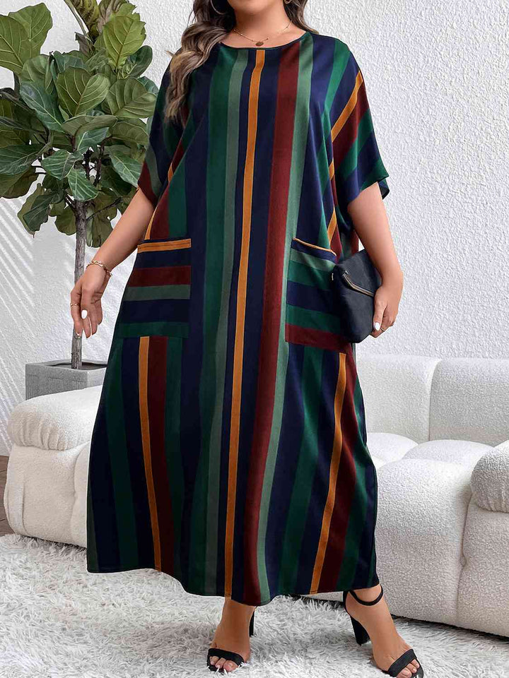 Plus Size Striped Maxi Dress with Pockets |1mrk.com