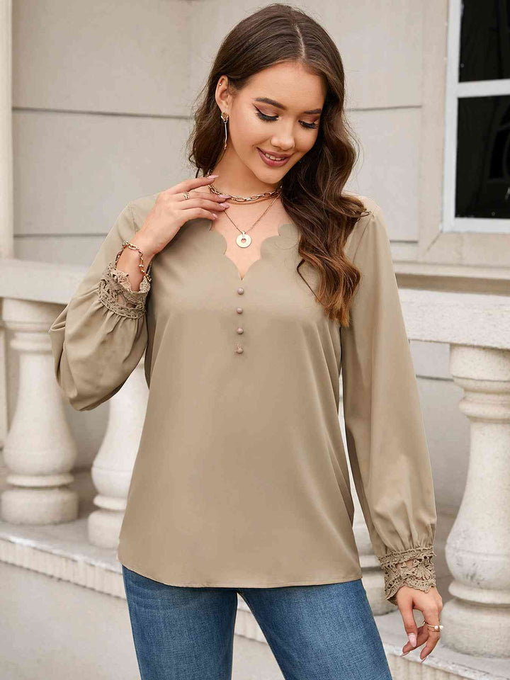 V-Neck Long Sleeve Blouse | 1mrk.com