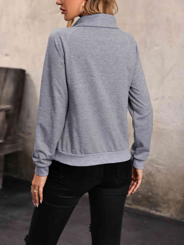 Mock Neck Raglan Sleeve Buttoned Sweatshirt |1mrk.com