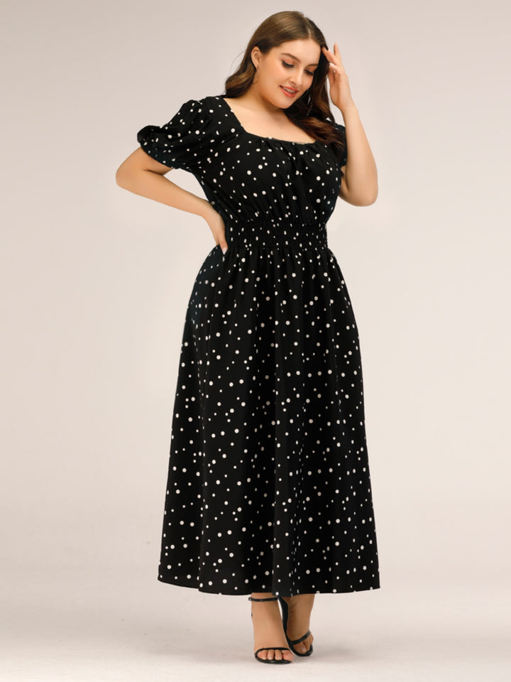 Plus Size Polka Dot Square Neck Dress | Trendsi