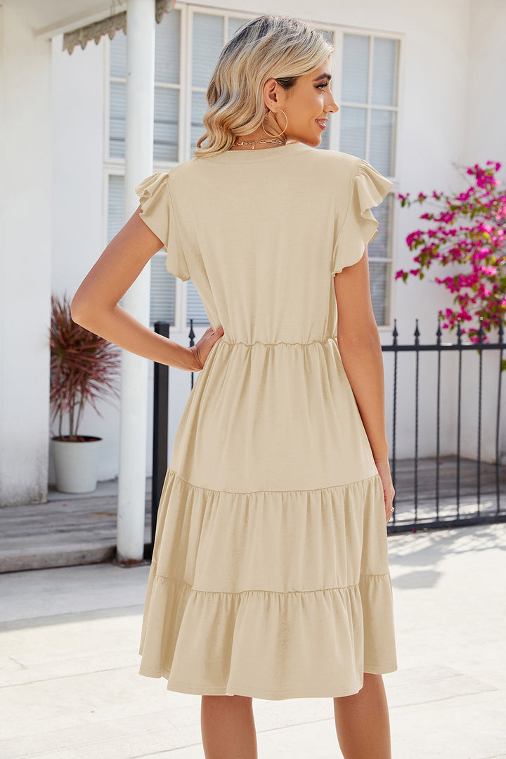 Ruched Notched Cap Sleeve Dress | Trendsi