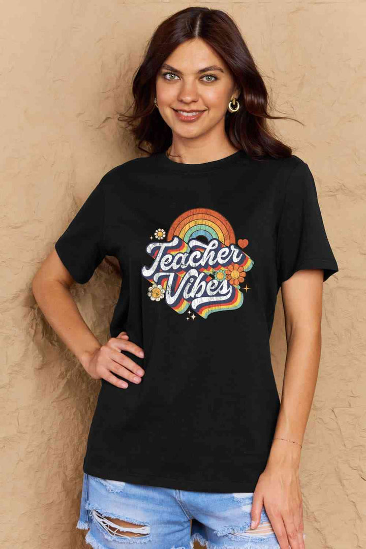 Simply Love Full Size TEACHER VIBES Graphic Cotton T-Shirt | 1mrk.com