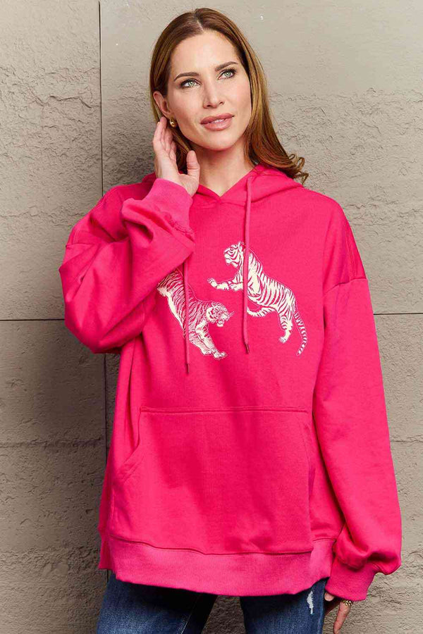 Simply Love Simply Love Full Size Dropped Shoulder Tiger Graphic Hoodie | 1mrk.com