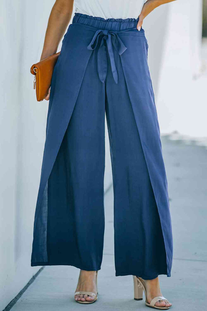 Paperbag Waist Tie Front Wide Leg Pants | 1mrk.com