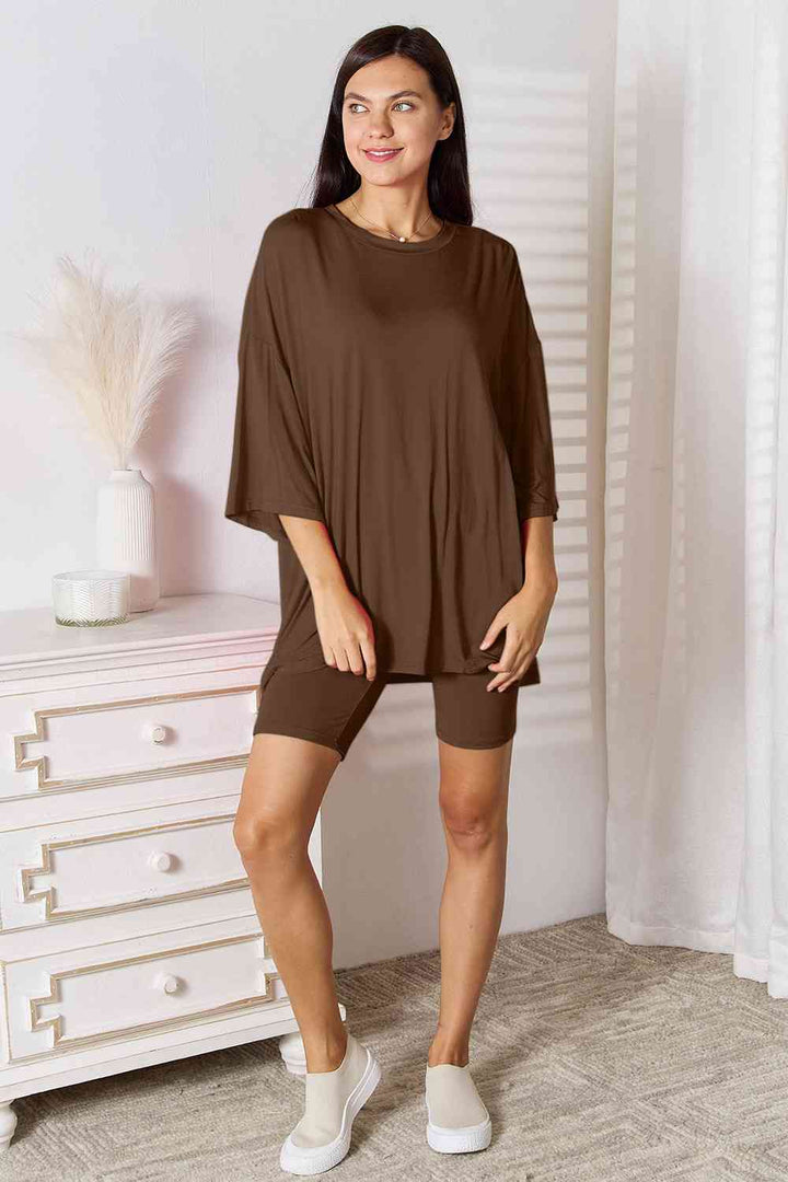 Basic Bae Full Size Soft Rayon Three-Quarter Sleeve Top and Shorts Set | 1mrk.com