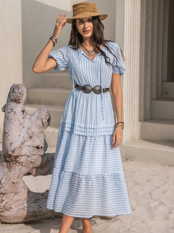 Tie Neck Balloon Sleeve Tiered Dress | Trendsi