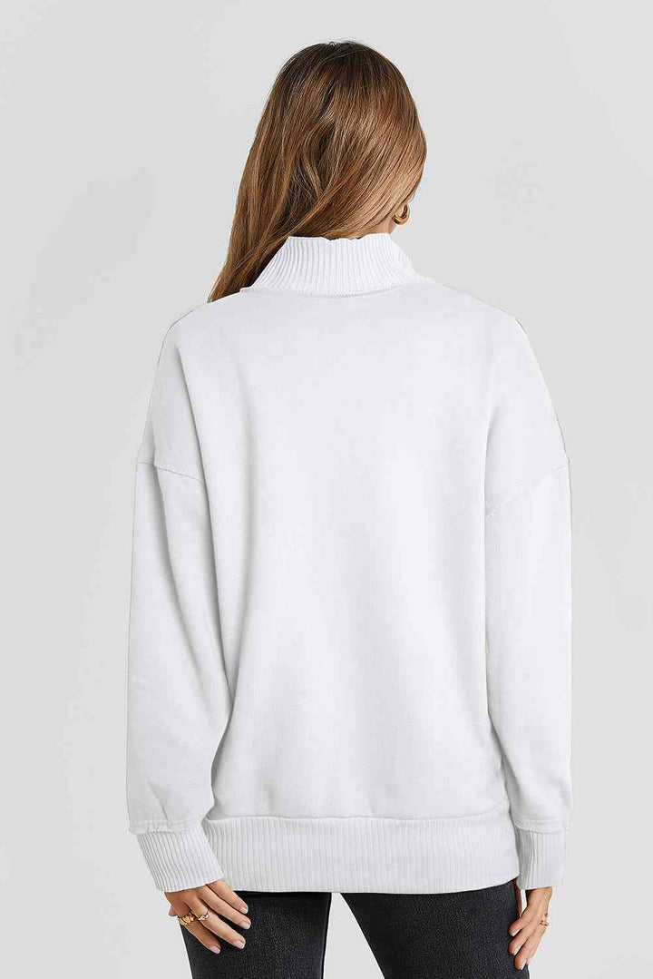 Half Snap Drop Shoulder Long Sleeve Sweatshirt |1mrk.com