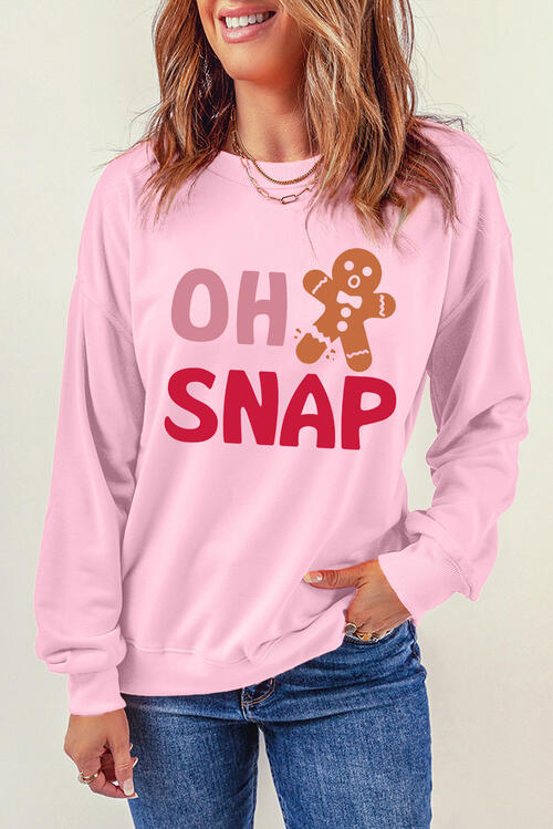 OH SNAP Round Neck Long Sleeve Sweatshirt |1mrk.com