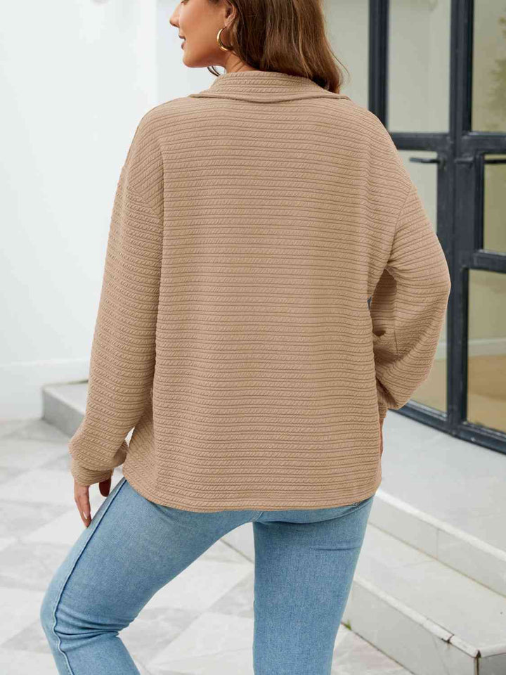 Quarter-Zip Collared Drop Shoulder Sweatshirt |1mrk.com