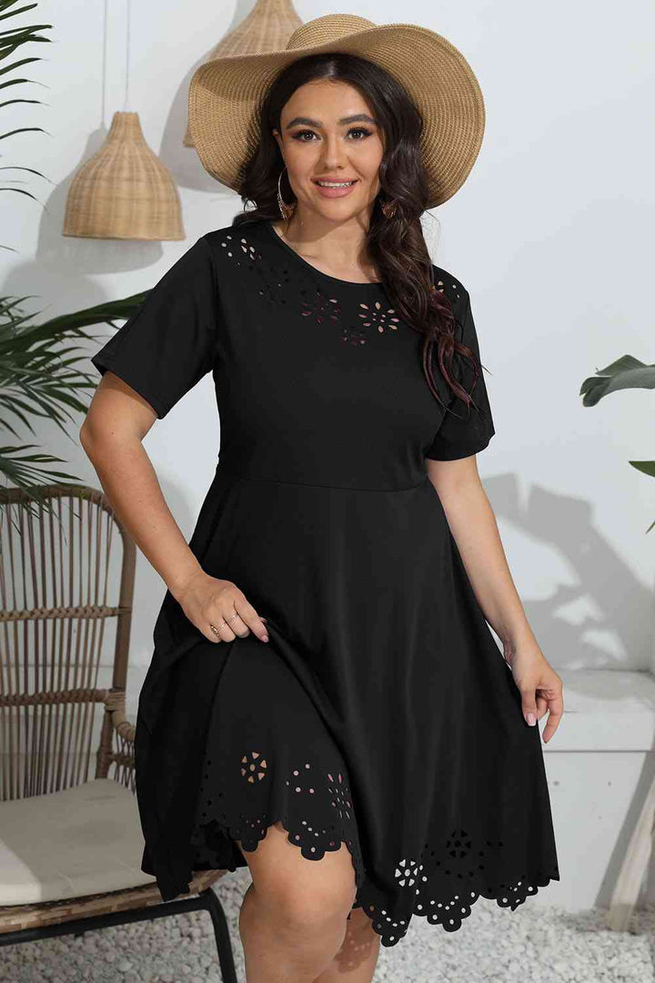 Plus Size Round Neck Openwork Dress |1mrk.com