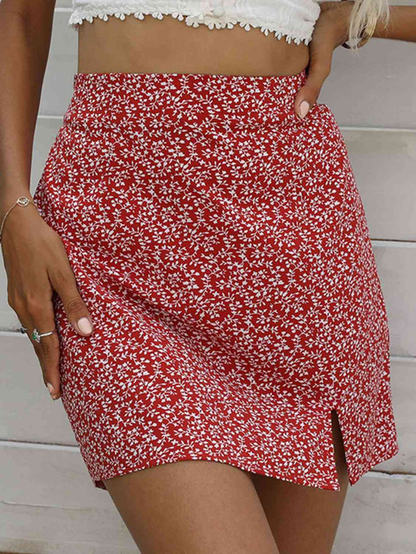 Ditsy Floral Slit Mini Skirt |1mrk.com