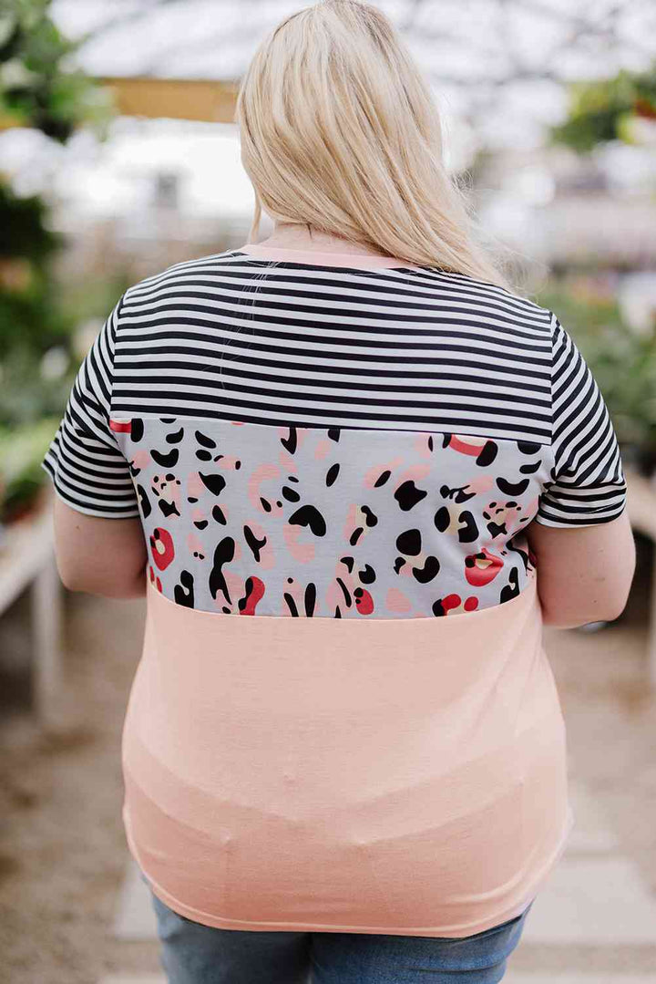 Plus Size Mixed Print Color Block T-Shirt | 1mrk.com