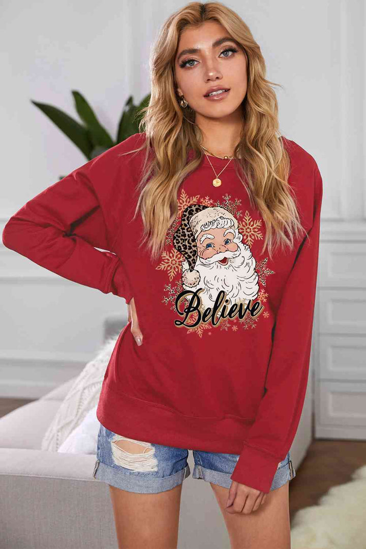 Christmas Santa Graphic Raglan Sleeve Sweatshirt |1mrk.com