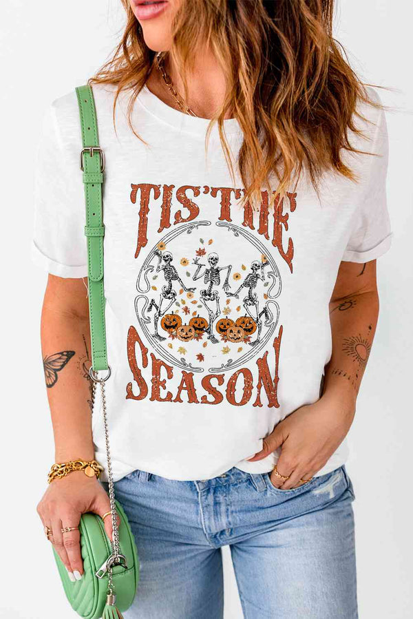 Round Neck Short Sleeve Halloween Season Graphic T-Shirt | 1mrk.com