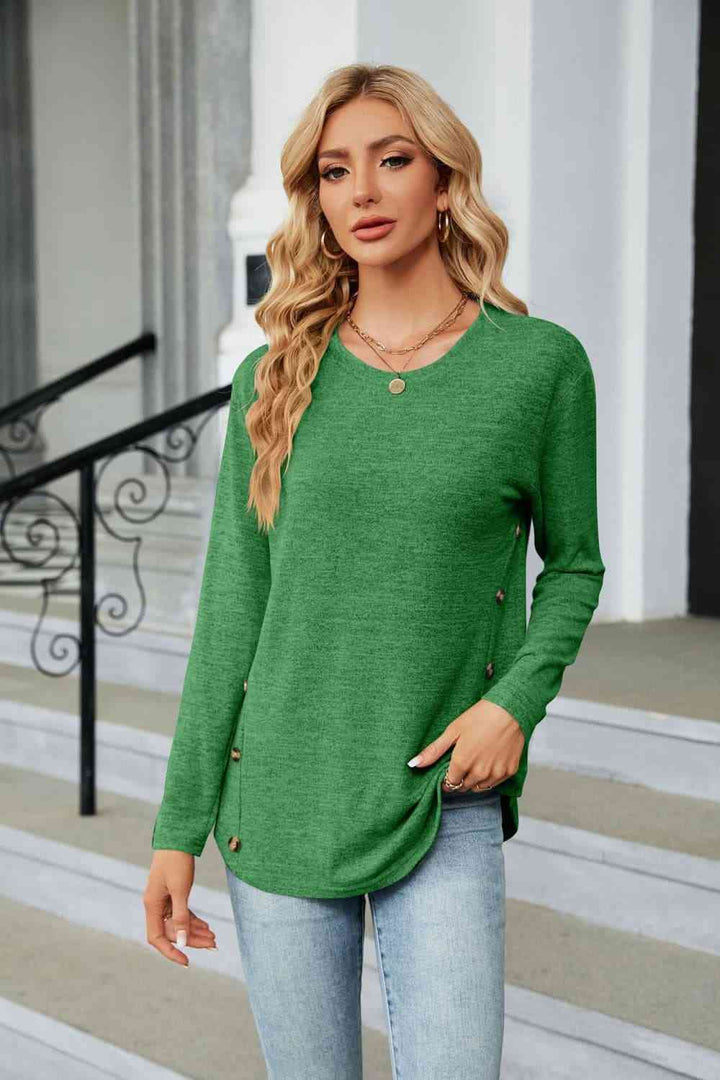 Round Neck Long Sleeve T-Shirt | 1mrk.com