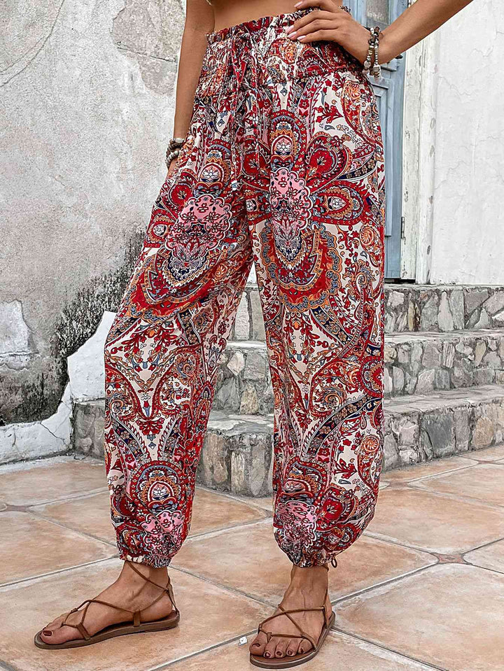 Paisley Print Smocked High-Waist Pants | 1mrk.com