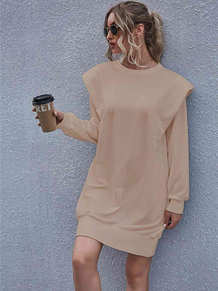 Round Neck Long Sleeve Mini Dress |1mrk.com