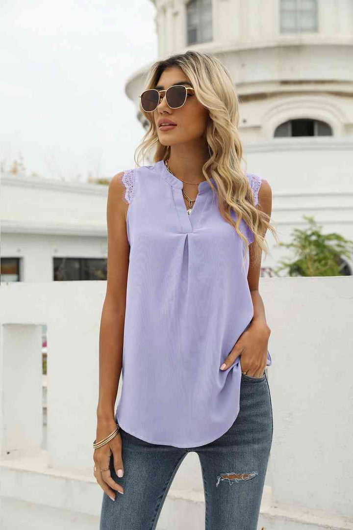 Eyelash Trim Spliced Lace Sleeveless Top | 1mrk.com