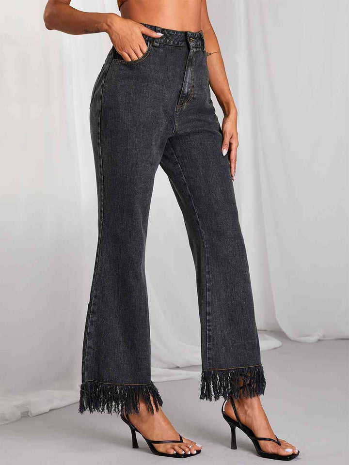 Fringe Detail Wide Leg Jeans | 1mrk.com