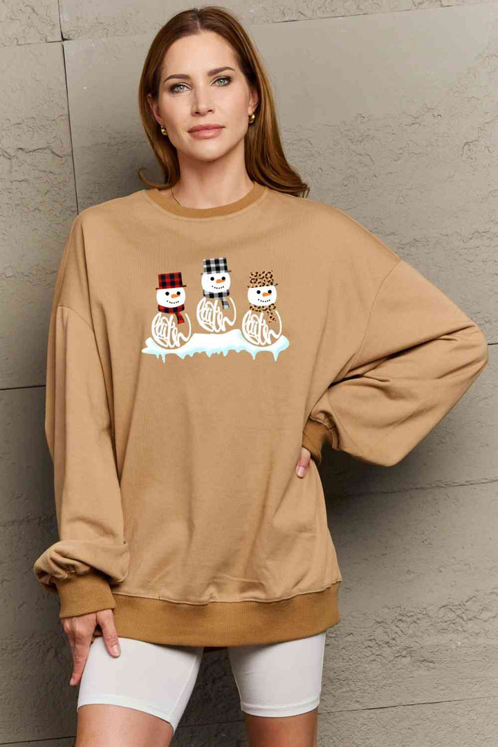 Simply Love Full Size Snowmen Graphic Sweatshirt |1mrk.com