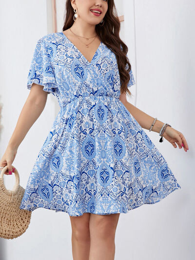 Plus Size Surplice Flutter Sleeve Mini Dress | Trendsi