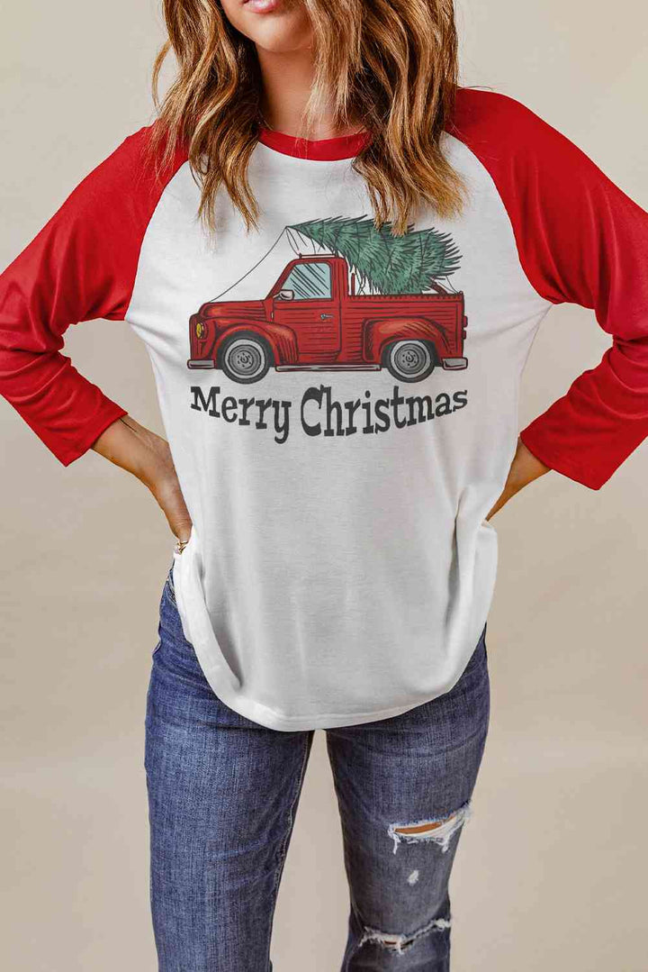 MERRY CHRISTMAS Graphic Raglan Sleeve T-Shirt | 1mrk.com