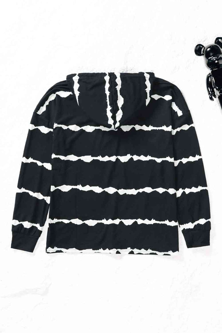 Striped Half-Button Drawstring Hoodie | 1mrk.com