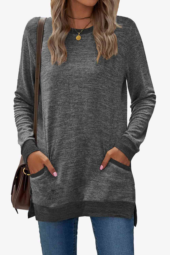 Heathered Slit Top with Pockets | 1mrk.com