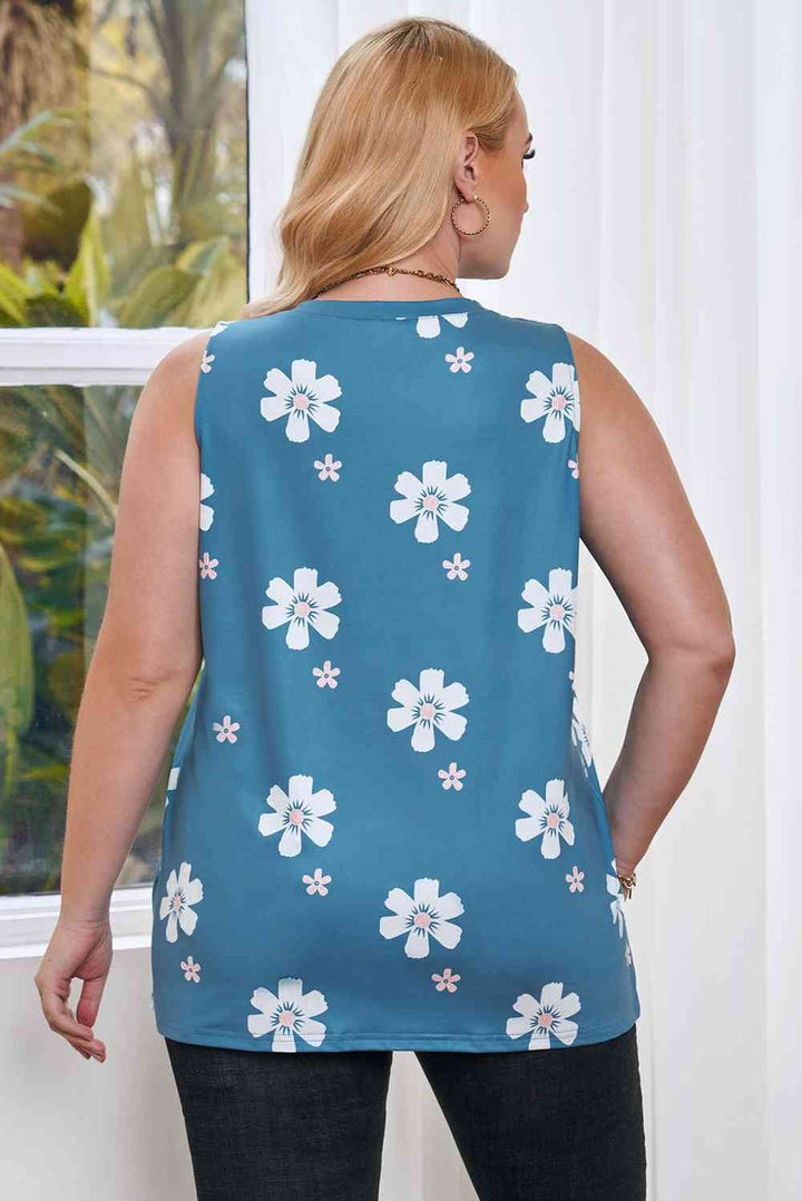 Plus Size Printed V-Neck Tank | 1mrk.com